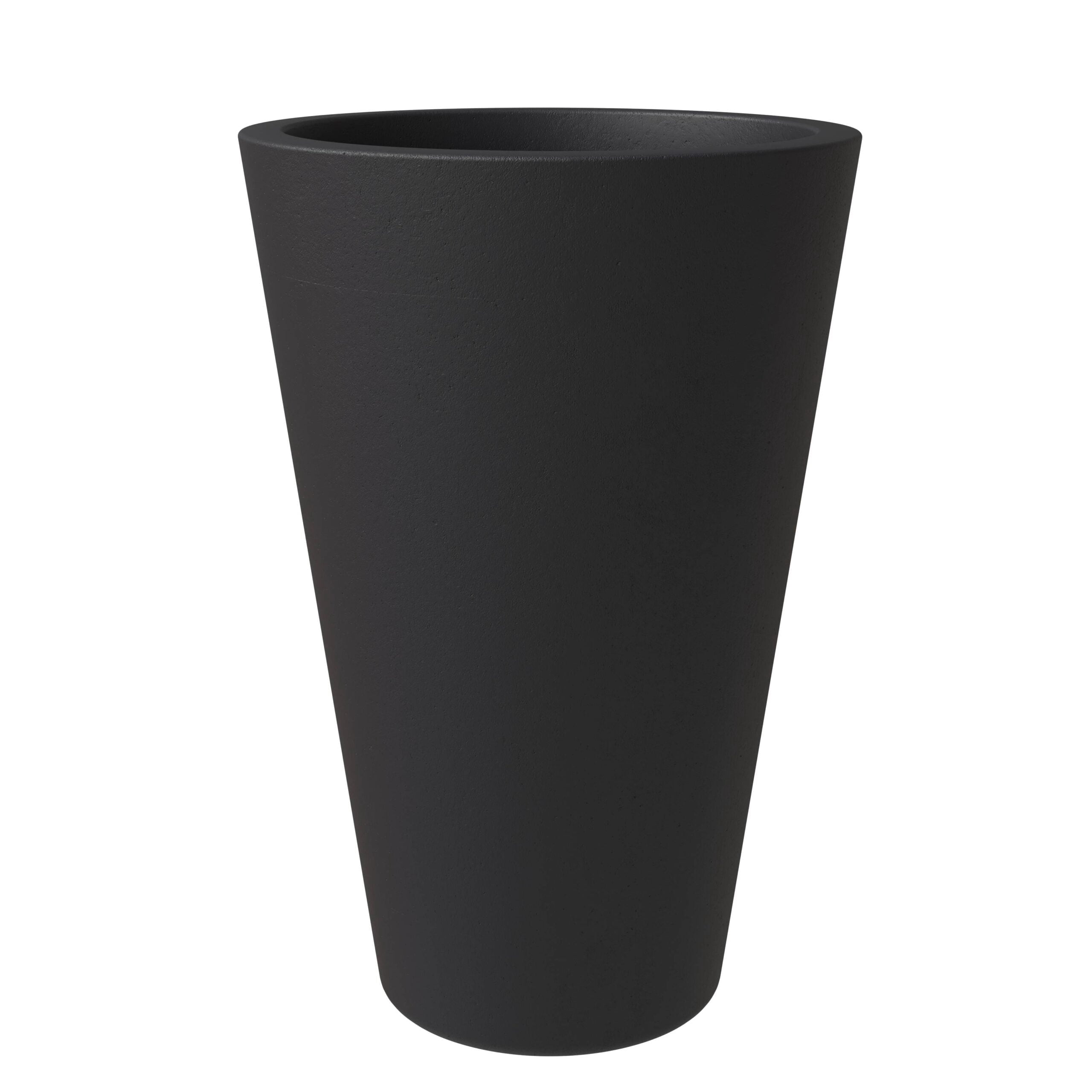 LeisureMod Pebble Fiberstone and MGO Clay Planter, Mid-Century Modern Tapered Round Planter Pot with Drainage Holes for Indoor and Outdoor (Black, 24 Inch)