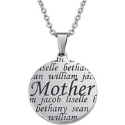 Personalized Planet "Mother" Family Names Stainless Steel Pendant, 20"
