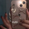 thumbnail image 2 of Funda con colgante de corazón de amor de Corea, carcasa transparente de epoxi, 3D, plata, Bowknot, Iphone 15, 14, 13, 12, 11 Pro, XS, Max, MiNi Plus, X, XR, Girl, 2 of 5