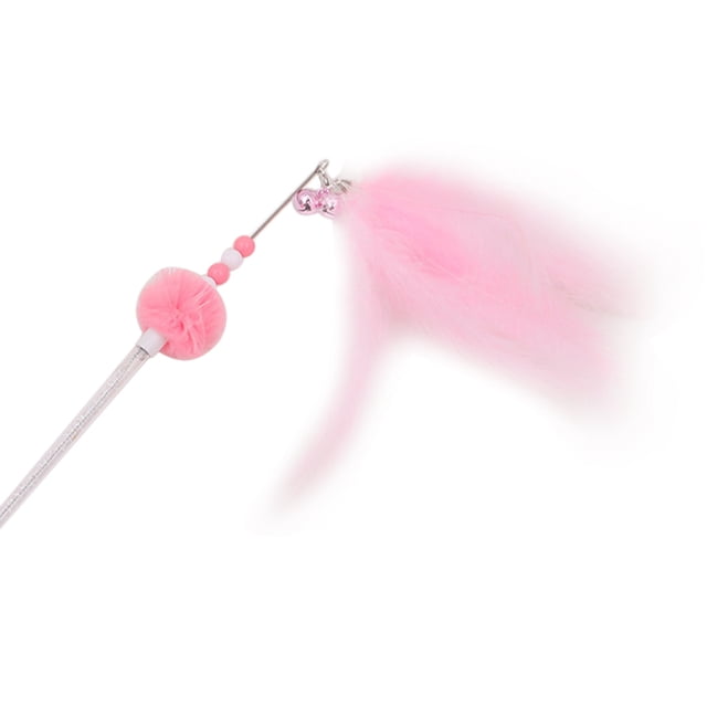 Faux Feather Cat Wand Interactive Beaded Cat Teaser Kitten Play Wand with Bell