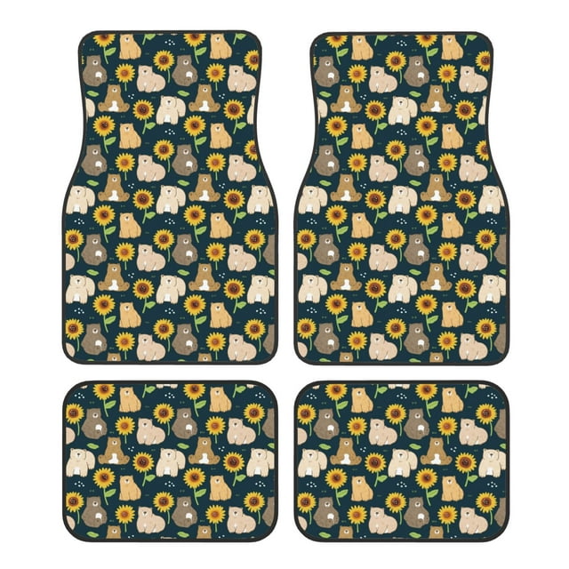 Kdxio Bear Sunflower Print Car Floor Mats Universal SUV Front Rear Floor Foot Mats 4-Piece Full Set with Non-Slip Rubber Backing Car Accessories for Most Cars