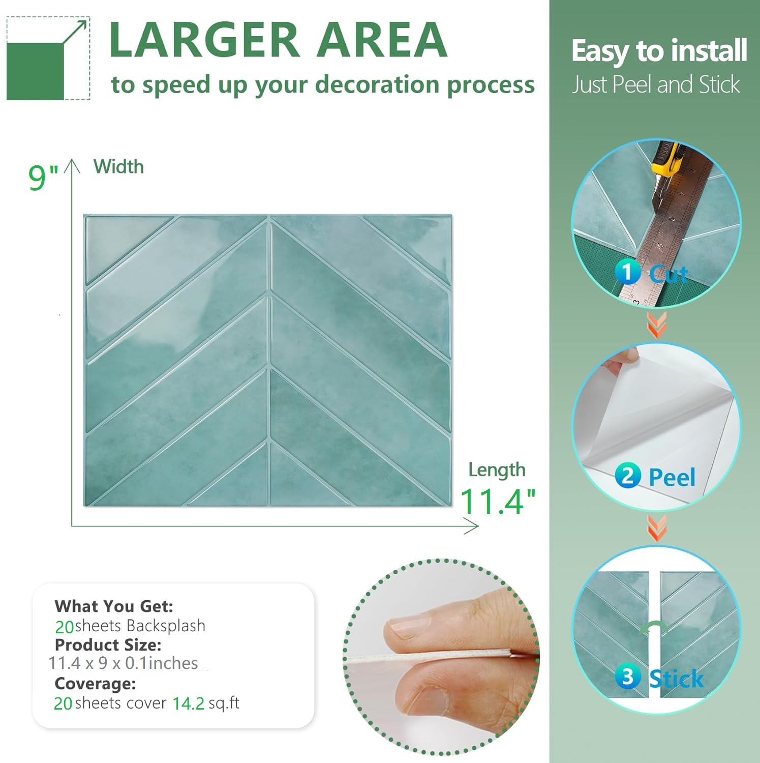 FLOLEOPA Peel and Stick Backsplash - 20 Sheets of 11.4" x 9" - 3D Adhesive Peel and Stick Tile Backsplash for Kitchen, Bathroom, Wall Tile