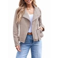 thumbnail image 2 of Women Faux Leather Jackets Suede Fall Fashion Outfits Winter Clothes Open Front Cropped Coat Outwear Apricot Color L, 2 of 8