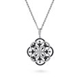 thumbnail image 2 of BERRICLE Sterling Silver Flower Cubic Zirconia CZ Statement Black and White Pendant Necklace for Women, Rhodium Plated 16 inch, 2 of 6