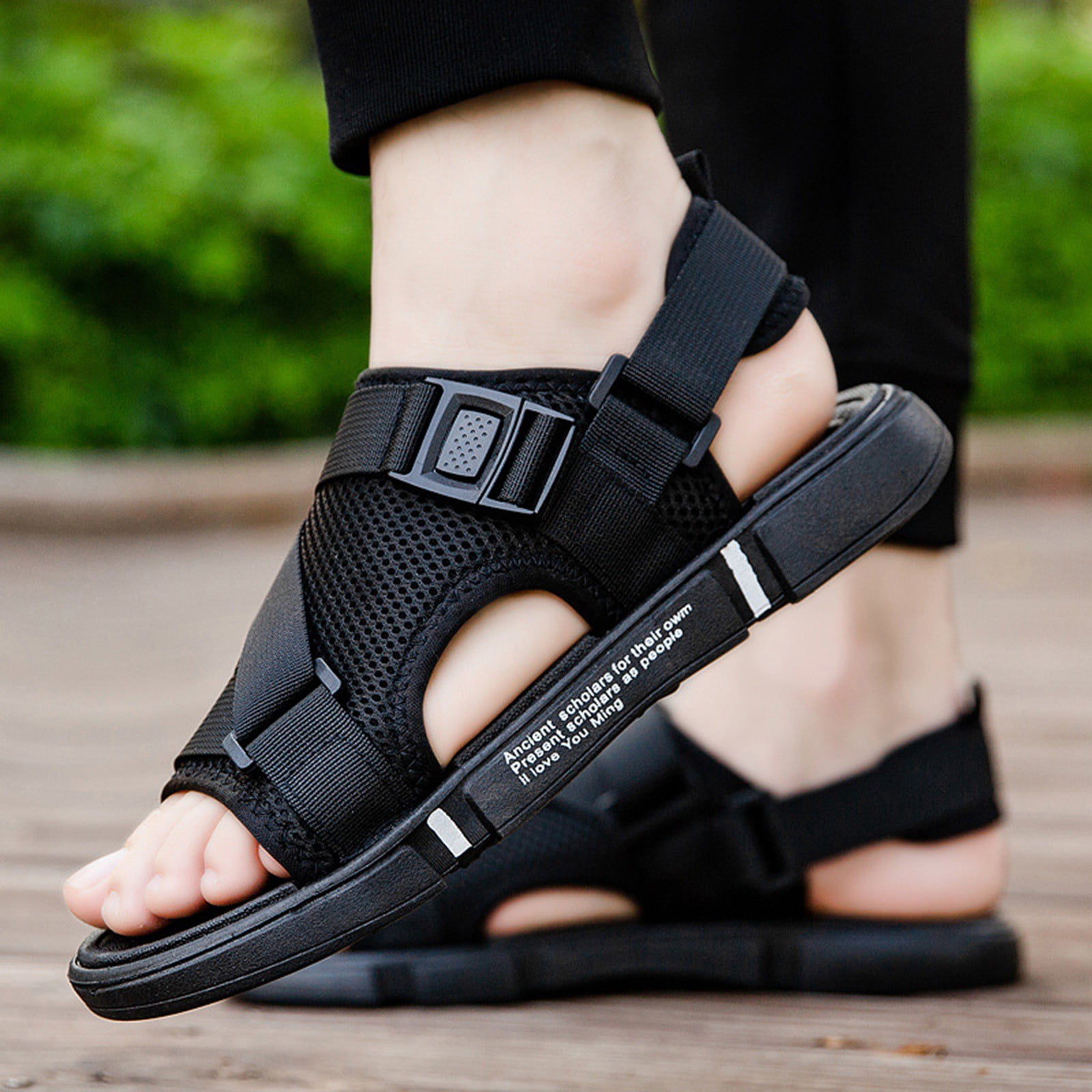 Black closed toe slides best sale