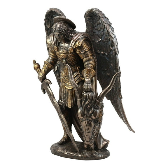 Ebros Large Archangel Saint Michael Holding Satan Dragon Head Statue 15.5"Tall Catholic Church Battle Of Armageddon Archangel Warrior Miguel Decorative Figurine