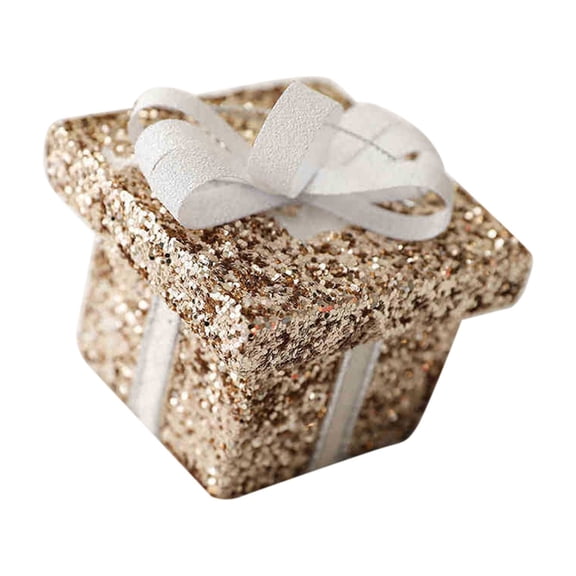 Christmas Hanging Ornament, 3.14x3.14x2.36 Inch Champagne Gold Glitter Gift Box Ornaments, Pendants Decor for Xmas Trees, Party