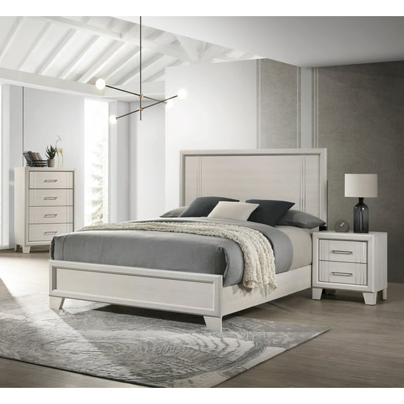 Beautiful White Cream Finish Full Panel Bed Chest Nightstand 3pc Bedroom Set