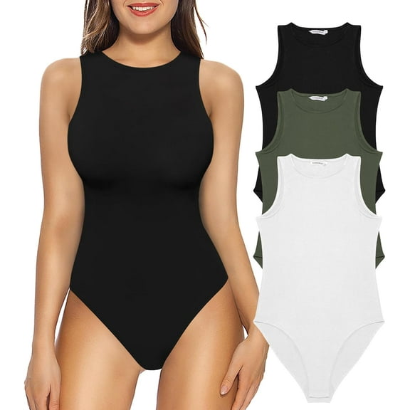 Tank Top Body Suits Women Sexy Crew Neck Racerback Halter Ribbed Sleeveless Bodysuit for Women