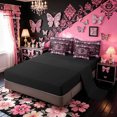 thumbnail image 5 of Meiyoeat Fashion Bow Damask Flower Bedding Comforter Set for Women Girls, Glitter Print Butterfly D Letter King Bedding Sets, Black Pink, Black Reversible, 7-Piece, 5 of 6