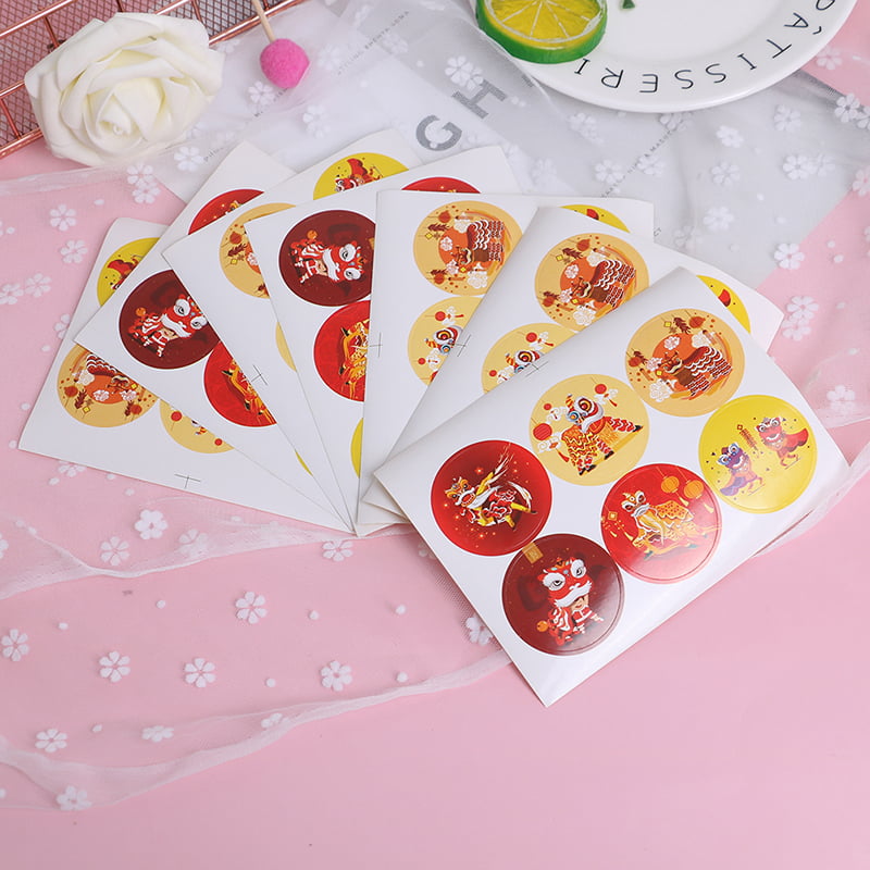 60pcs/set Chinese Lion Dance New year Paper Sticker DIY Gifts candy Bag LaCAF0 
