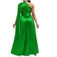thumbnail image 4 of IROINNID Fall Dress for Women Semi Formal Evenning Party Empire Dress Versatile Daily Life Solid Color Single Shoulder Pleated Long Skirt With Sloping Collar And Waist Up Dress,Green, 4 of 7