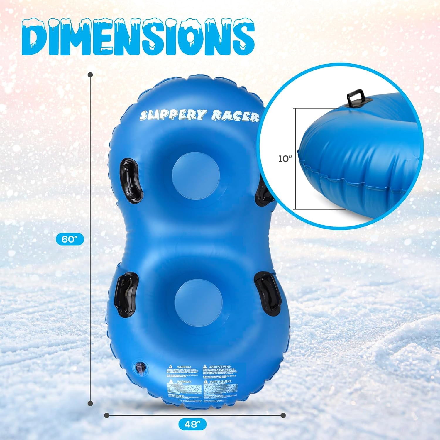 Slippery Racer AirDual Inflatable Snow Tube Sled for 2 Riders, Blue