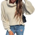 thumbnail image 5 of Gibobby Suéter mujer, Suéter de cuello alto para mujer, de punto trenzado, de color sólido, de punto, para mujer(Blanco,XG), 5 of 5