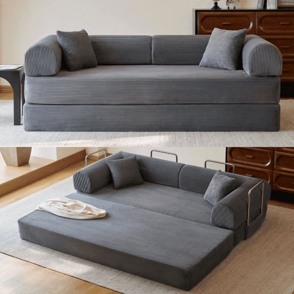 78.8" Convertible Sofa Bed, Convertible Boneless Modular Sectional Futon Loveseat, Sleeper Couch for Living Room Bedroom, No Assembly Required, Grey