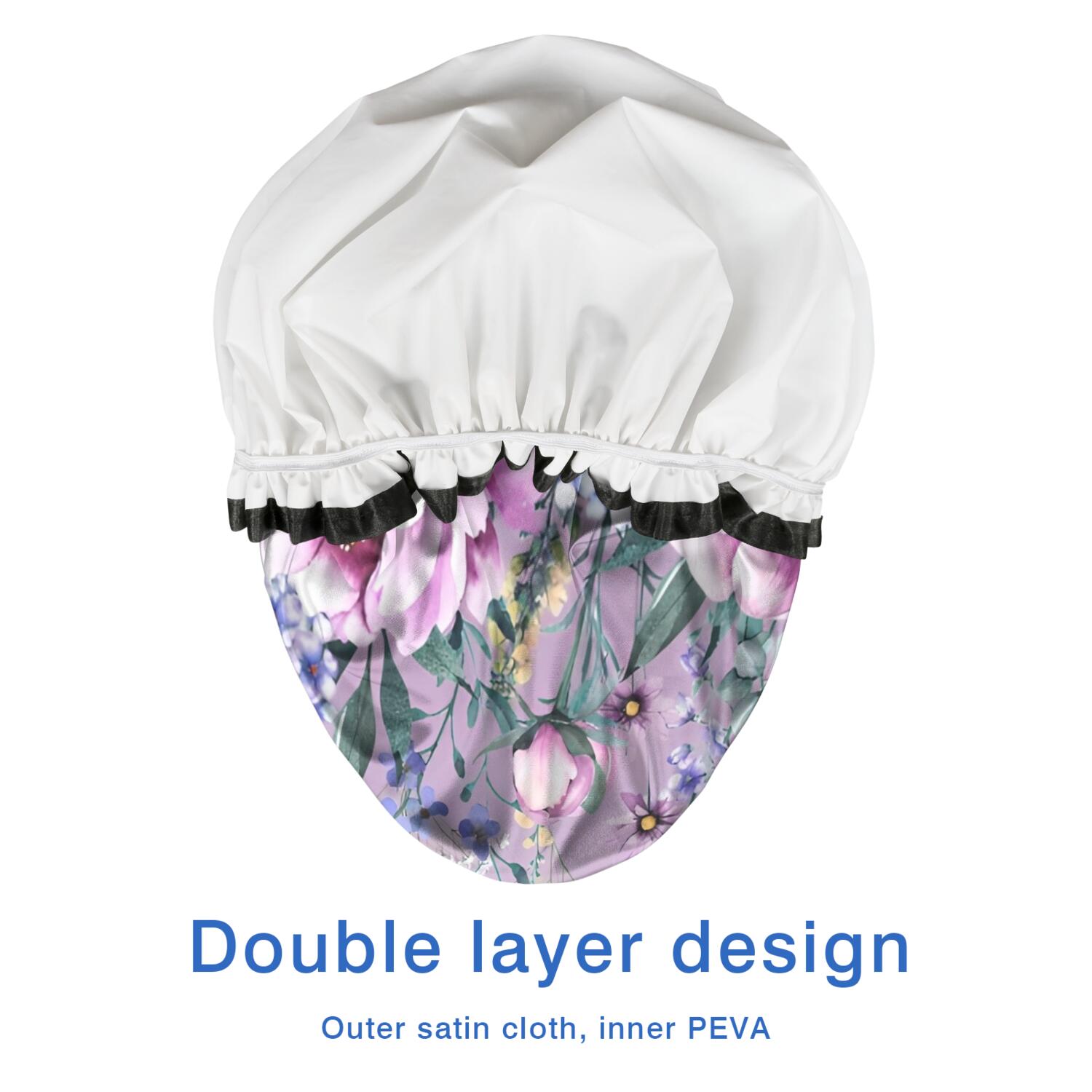 Shower Caps,Purple Butterfly Flower Butterfly Pattern Waterproof Shower Cap for Women 4 Pieces,Double Reusable Hair Cover for Shower PEVA Elastic Stretch Hem