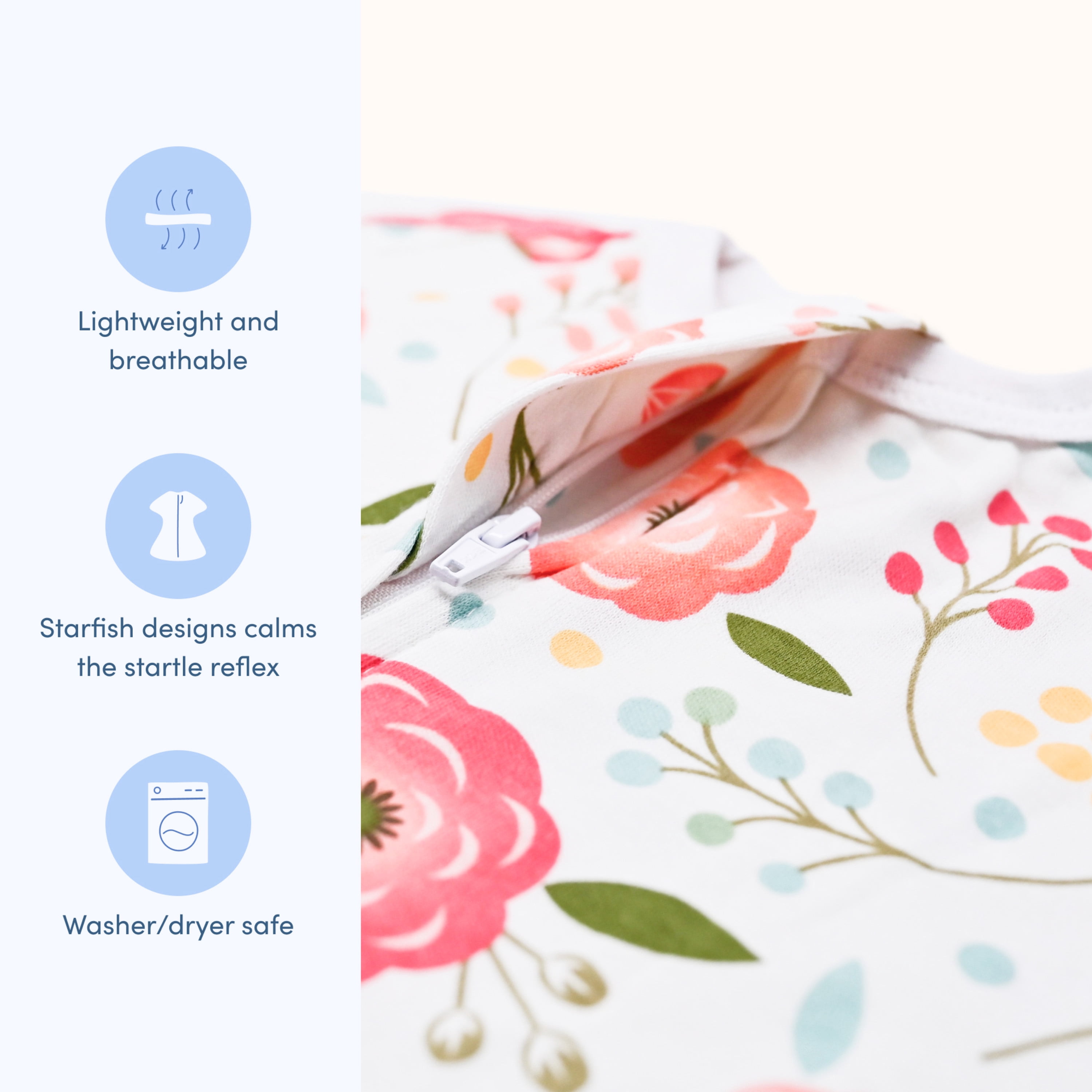 SleepingBaby Zipadee-Zip Transition Swaddle for Self-Soothing & Better Sleep, Pink Poppy, X Small (3-6 Months)