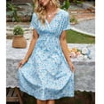 thumbnail image 4 of Fesfesfes Spring Dresses for Women Casual Short Sleeve V-Neck Floral Print Boho Dresses Vacation Beach Sun Dress, 4 of 8