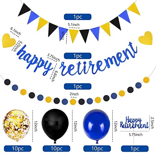 Feliz Fiesta De Retiro Decoraciones De Despedida Despedida Decoraciones Oro Azul Feliz Jub BANBALLON BANBALLON