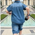 thumbnail image 4 of Bysome Boys Outfit Set Letter Print Short Sleeve Lapel Neck Tops With Solid Color Shorts Outfit Loose Fit Boys Set Size 3-4 Years Blue, 4 of 5