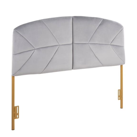 Miekor Furniture Contemporary Queen Headboard in Gold Steel and Grey Velvet No6733