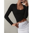 thumbnail image 4 of Camisetas de Larga para Mujer, Blusas de Cuello Cuadrado, Blusas de Punto Acanalado para Adolescentes, Blusas , Ropa de Moda de Otoño Negro L, 4 of 8