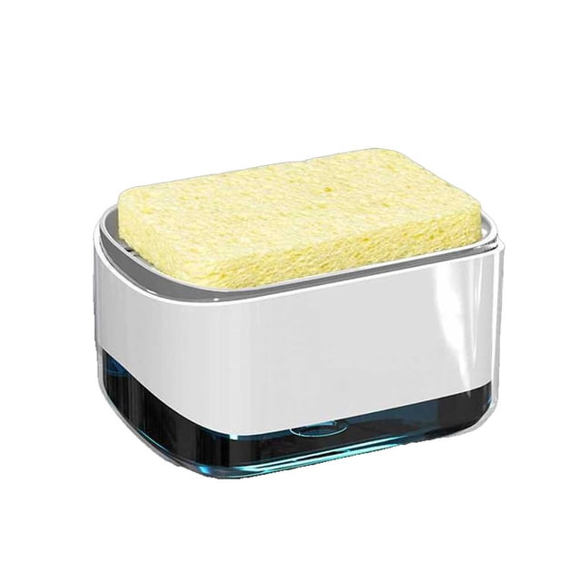 Bewildely Dispensador de jabón con soporte de esponja Organizador de líquidos Contenedor de plástico ABS Lavavajillas Fregadero de cocina Encimera Caja Cocina y Comedor Bewildely HA073021-00