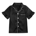 thumbnail image 5 of SJLDQY Satin Pajamas for Girls Button Down Short Sleeve Shirts Ruffle Pants 2 Piece Silk Pjs Sets Summer Sleepwear Breathable Soft Loungewear Sets, 5 of 8