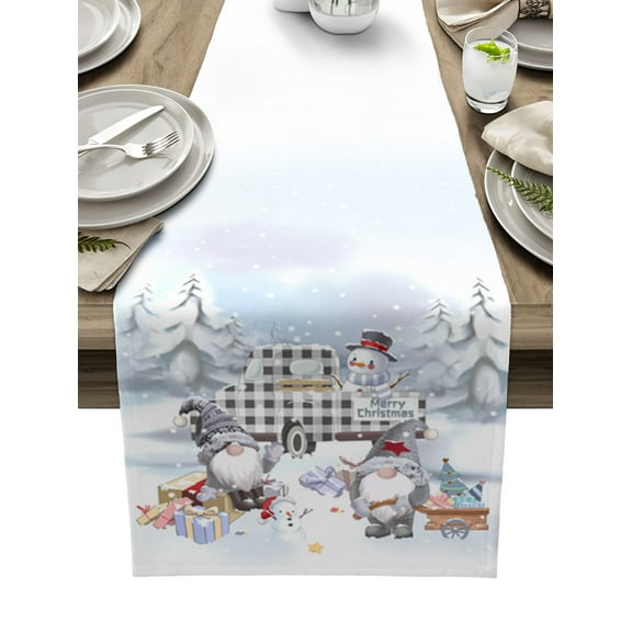 Hokiten Table Runners 90 Inches Long Dress Scarves, Merry Christmas Farmhouse Coffee/Dining/Kitchen Table Runner for Living Room, Winter Xmas Snowman Gnome Gift Snowflake 13x90 Inch