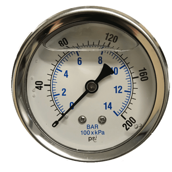 Liquid Filled 2.5" Face 0-200 PSI Air Pressure Gauge Back Mount 1/4" NPT
