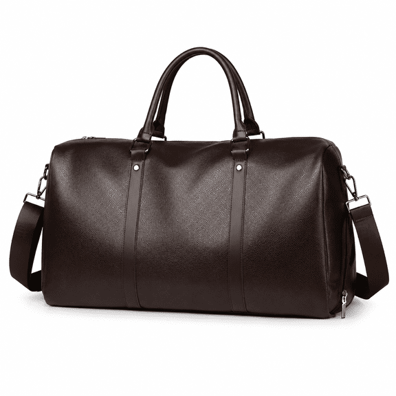 ELORIAH 20L Faux Leather Weekender Travel Duffel Bag,Waterproof Unisex Overnight Carry on Bag with Shoe Compartment & Toiletry Packing Cube,Gym Tote Bag for Travel & Daily Use,Brown