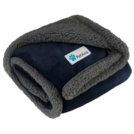 UPC: 0819594027610 | PetAmi WATERPROOF Dog Blanket For Bed  XL Dog Pet Blanket Couch Cover Protection  Sherpa Fleece Leakproof Bed Blanket for Crate Kennel Sofa Furniture Protector  Reversible Soft Plush 80×60 Navy Gray