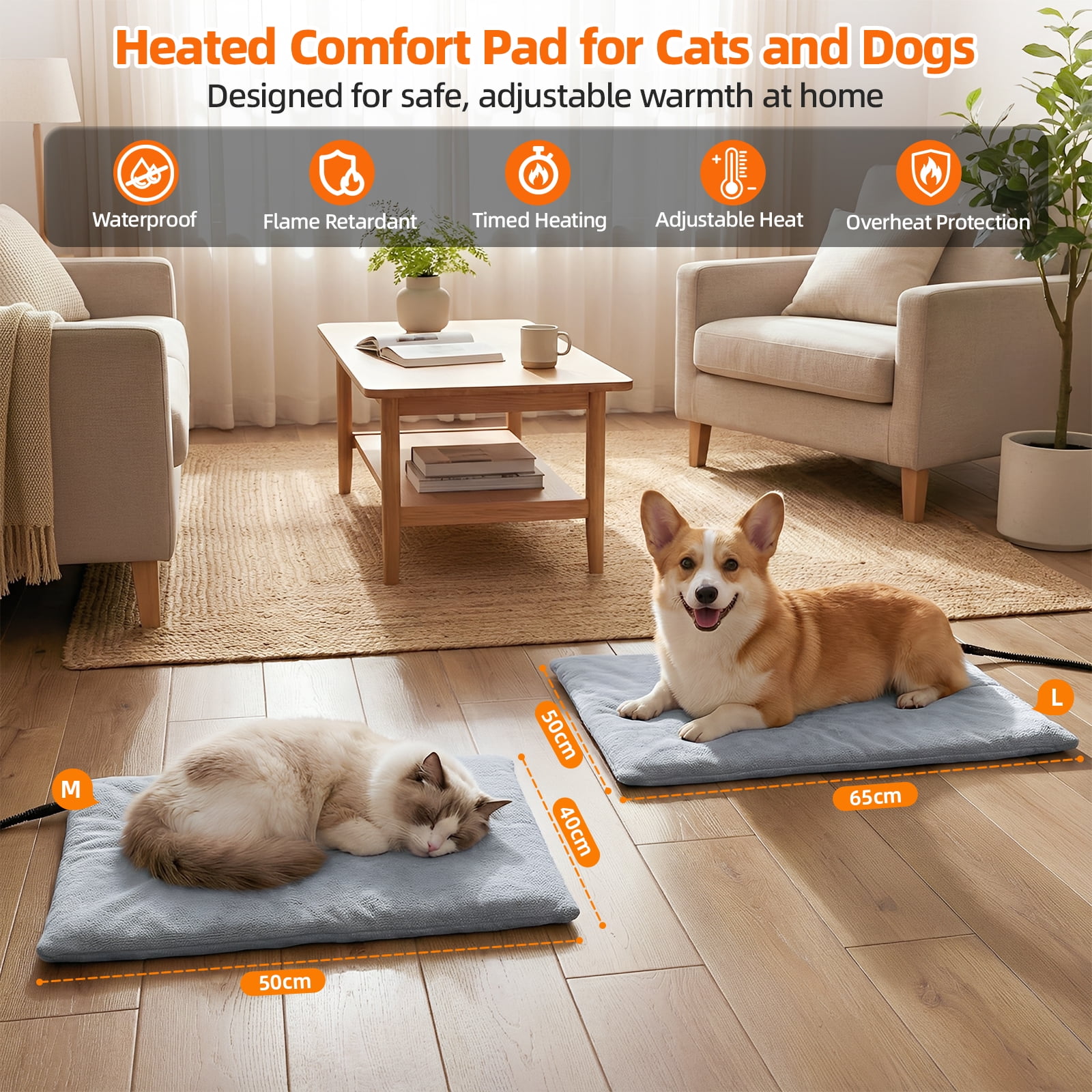 Pet Heating Pad for Cats Heated Cat Bed with Steel-Wrapped Cord and Soft Fleece Cover, 19.5 x 15.6 Inches Gifts for Cats Puppy in Winter