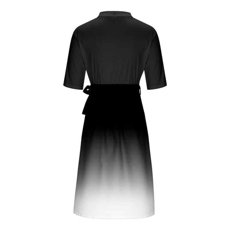 sachin and babi light blue dress Roncen Women's Short Sleeve Button-Up High Neck Midi Dress - Belted Waist  Elegant Fit Casual to Formal Attire with Adjustable Ties, Classic A-Line  Silhouette for Office Party Events