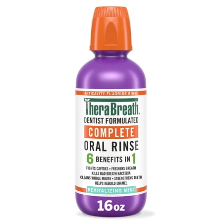 TheraBreath Complete Mouthwash, 6-in-1 Benefits, Alcohol-Free, Revitalizing Mint