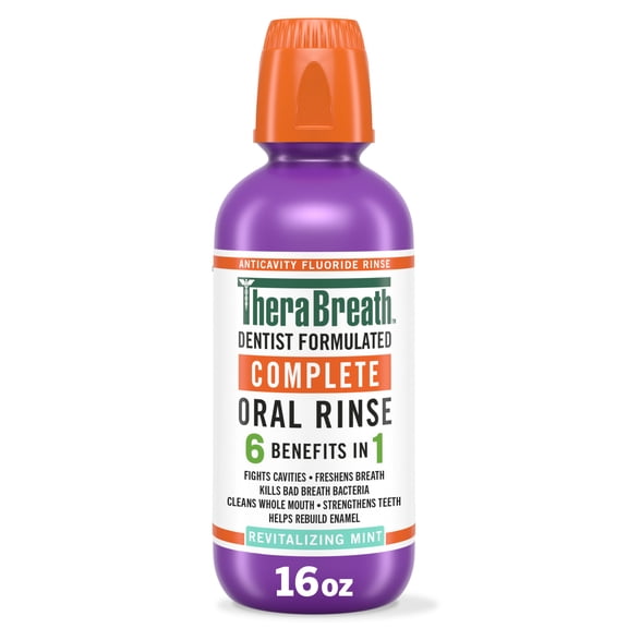 TheraBreath Complete Mouthwash, 6-in-1 Benefits, Alcohol-Free, Revitalizing Mint