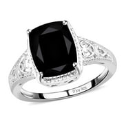 Black Tourmaline Rings for Women in 925 Sterling Silver Engagement Vintage Floral Statement Solitaire Rings Black Tourmaline Jewelry Birthday Gifts Size - 11