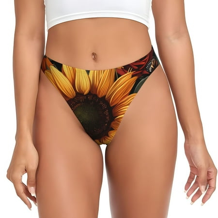 KLL Sunflower Floral Butterfly for Women Underwear Thongs Sexy G-String for Women Seamless Panties Undies Low Rise Thong Panties Fit for Everyday Wear/Yoga/Special-Small
