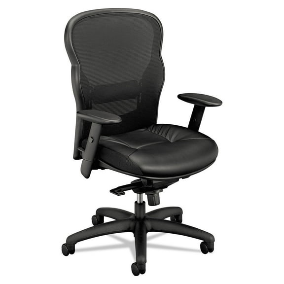 basyx VL701 Series High-Back Swivel/Tilt Work Chair, Black Mesh/Leather