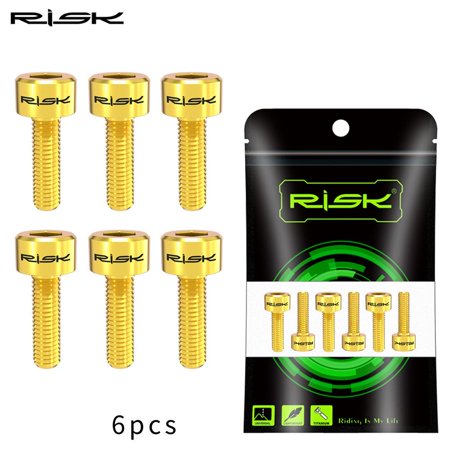 6PCS M5x16mm MTB Steering Handlebar Titanium Alloy Bike Parts with Washer Stem Screws Titanium Bolt GOLD