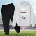 thumbnail image 3 of Boys Sweatsuits Size 14-16 Rugby Print Hooded Sweatshirt and Jogger Sweatpants 2pcs Sets Regular Fit Winter Outfits for Kids,White,13-14 Years, 3 of 3
