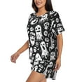 thumbnail image 2 of Daiia Black White Spooky Ghosts Pattern Womens Pajama Sets Short Sleeve Pajamas for Women Sets Soft Lounge Sets Casual Round Neck Sleepwear PJS-Medium, 2 of 7