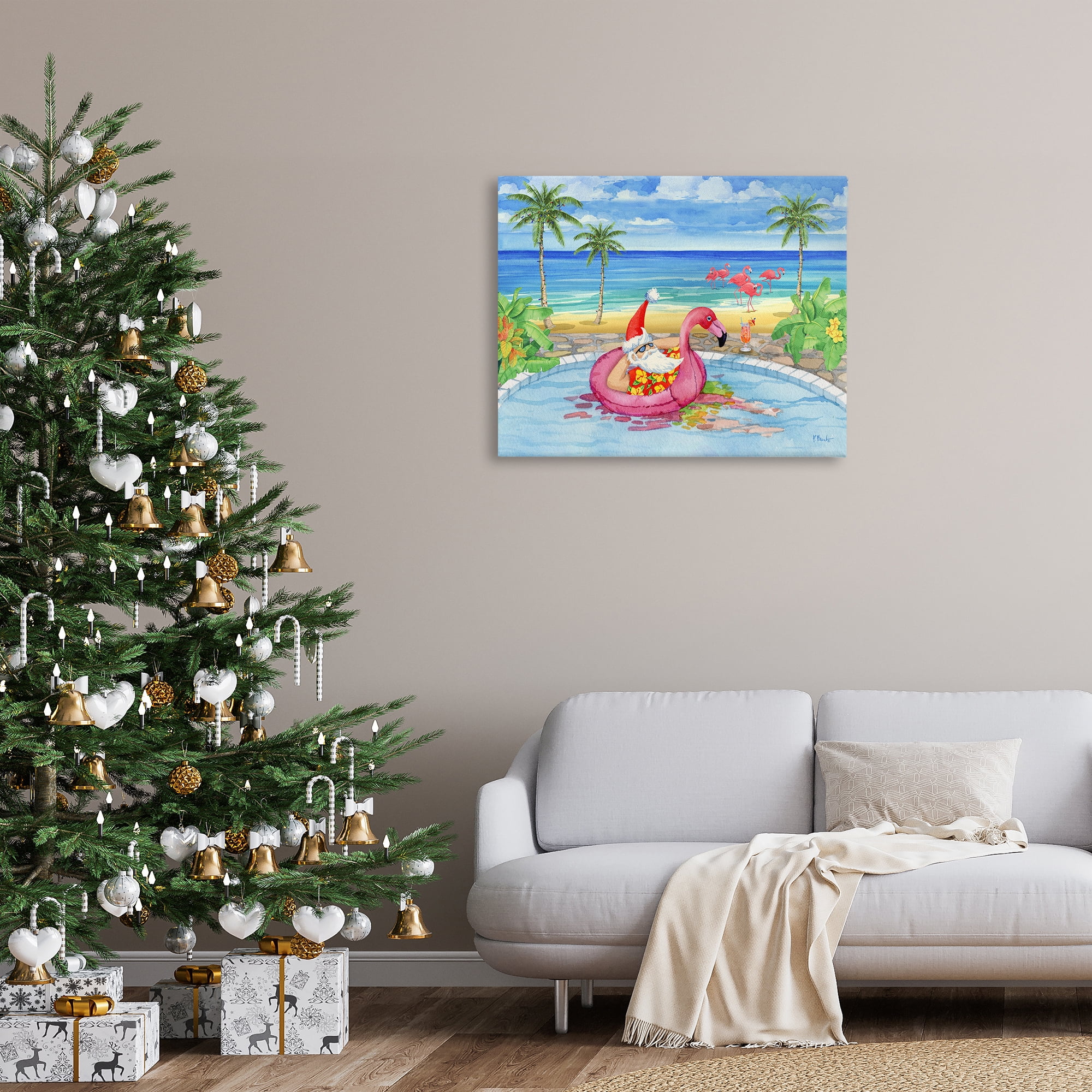 Stupell Industries Santa with Pool Float Holiday Painting Gallery Wrapped Canvas Art Prints Wall Art, 40 x 30