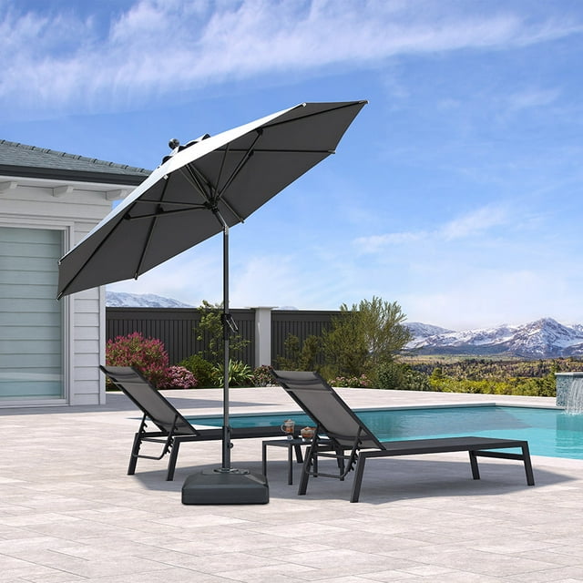 PURPLE LEAF Parasol de Table Rond d'Extérieur de 9 Pieds avec Manivelle et Inclinaison, Parasol de Terrasse de Marché à Cadre en Aluminium, 8 Nervures Robustes, Gris Pâle
