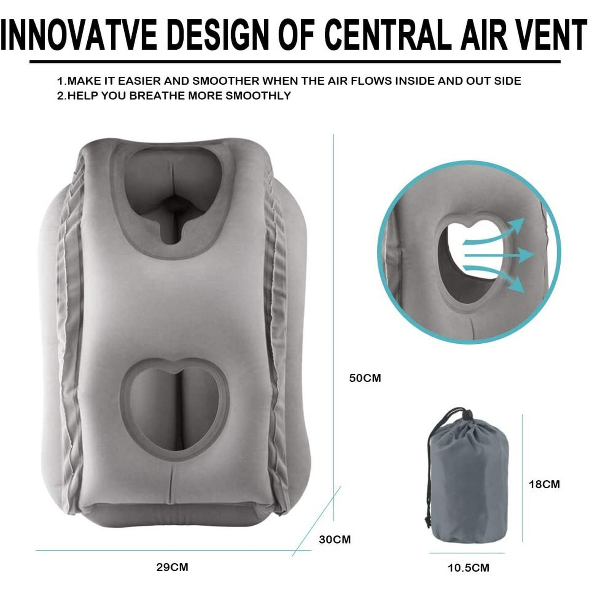 Inflatable Travel Pillow Airplane Neck Pillow Comfortably Supports Head Neck and Chin for Airplanes Trains Cars and Office Napping Gray Walmart