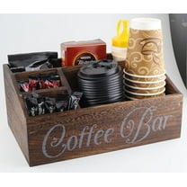 Coffee Station Organizer Wood Coffee Bar Organizer for Countertop and desk coffee bar accessories holder Coffee Cups and Pod Holder Farmhouse style Coffee Bar Accessories BasketRustic Brown