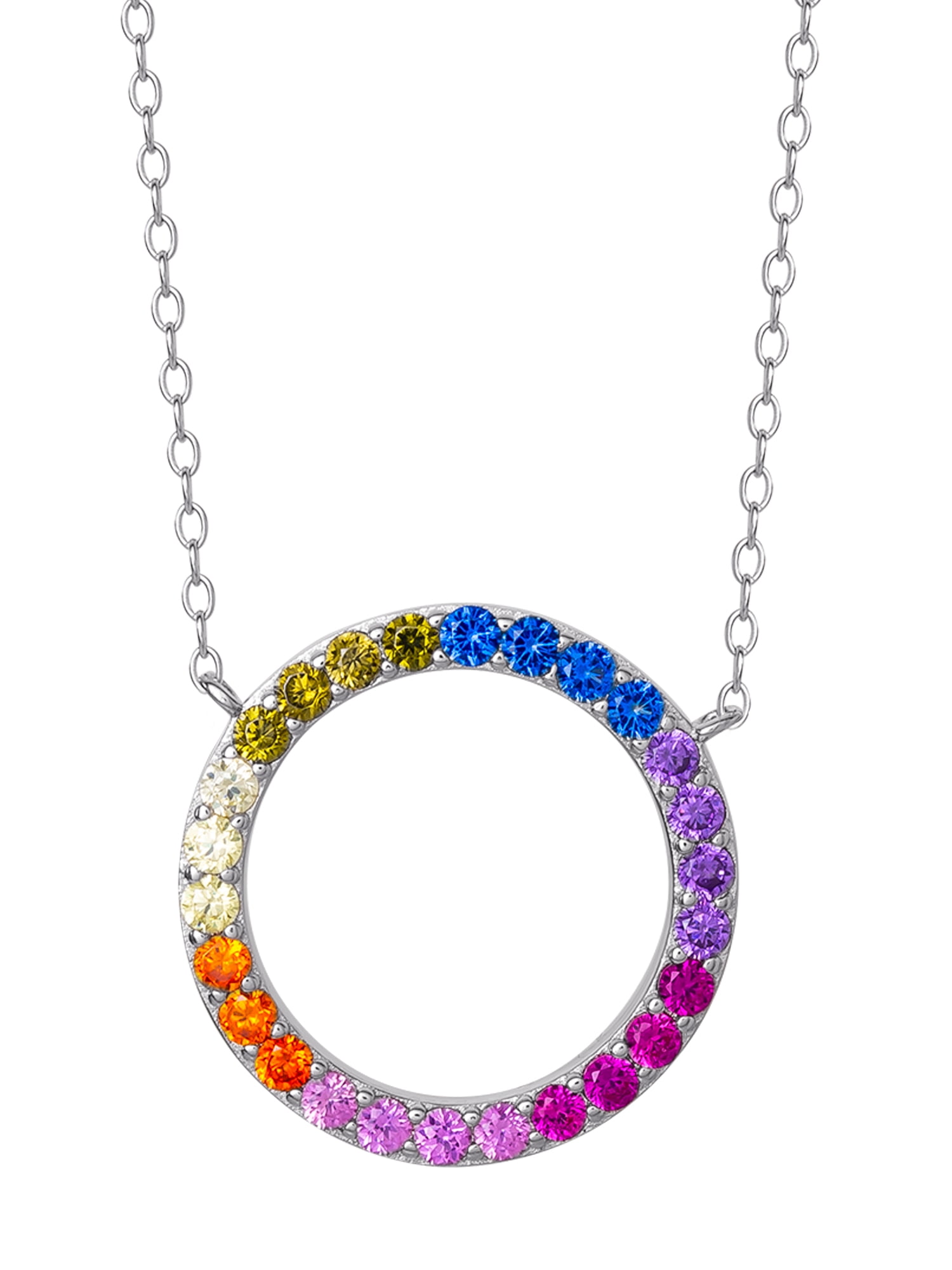Sterling Silver Rainbow Cubic Zirconia Circle Pendant 18