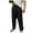 Black, variant on Chiccall Mens Plus Size Pants Cotton Linen Casual Summer Beach Elastic Waist Drawstring Loose Pocket Trousers White 2XL