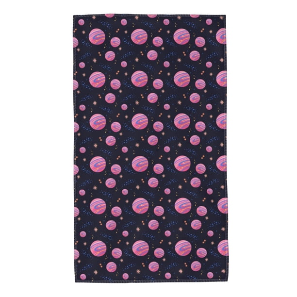 Fotbe Pink Planets And Stars Toalla Premium con Patrón, Toalla de Microfibra de Secado Rápido, Ligera y Altamente Absorbente (27.5x16in), Ideal para Uso Diario