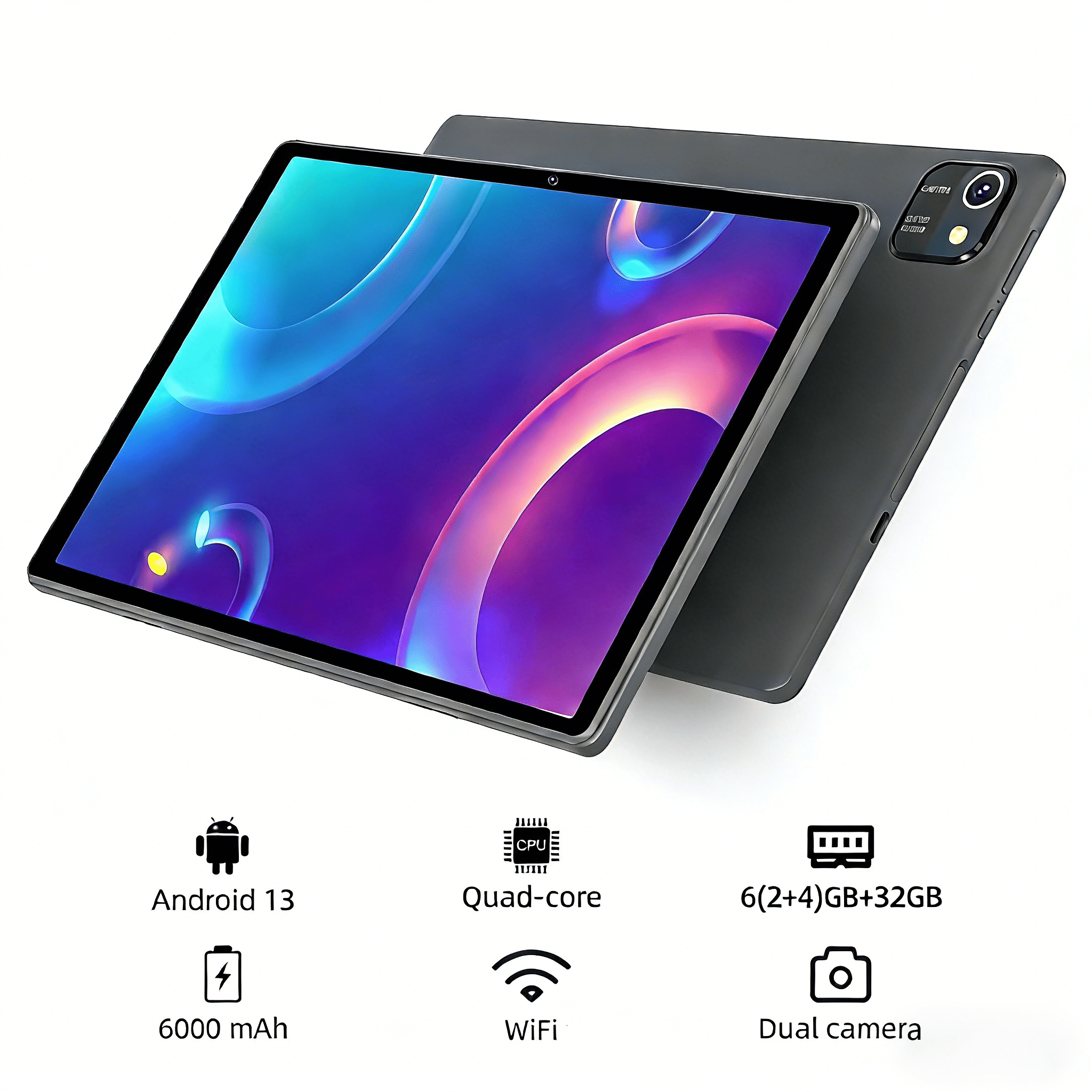 Tablet 10 inch Android Tablets, 6GB RAM 32GB ROM 512GB Expand, Quad-Core Processor, 1280x800 LCD Touch Screen, WiFi, Dual Camera, BT, 6000mAh Battery